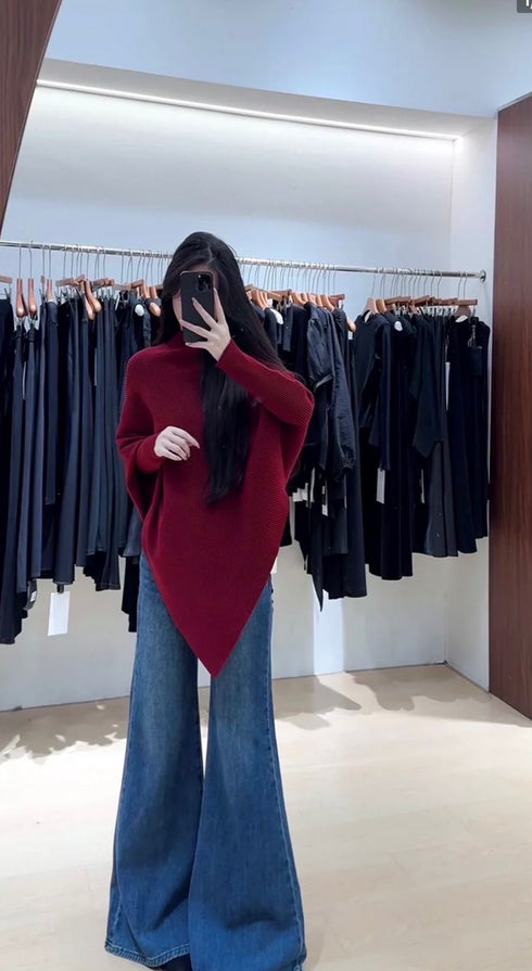 Women Cozy Knitted Turtleneck Batwing Sleeves